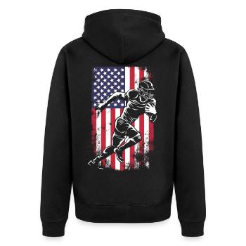 Football Running Wide Receiver USA Flag - Unisex Premium Bio Zip Hoodie - Schwarz - Hinten - Nico (187cm)