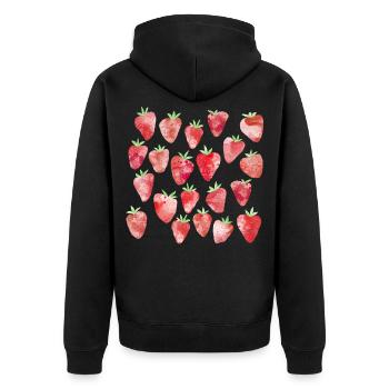 Erdbeer-Aquarell - Unisex Premium Bio Zip Hoodie - Schwarz - Hinten - Nico (187cm)