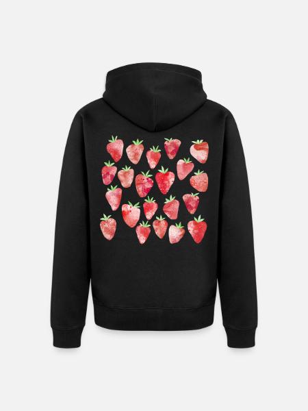Erdbeer-Aquarell - Unisex Premium Bio Zip Hoodie - Schwarz