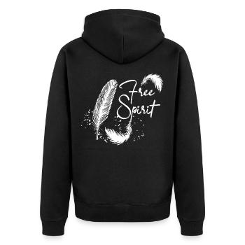 Free Spirit - Feather - Feder - Unisex Premium Bio Zip Hoodie - Schwarz - Hinten - Nico (187cm)