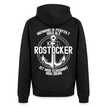 Rostock Rostocker - Unisex Premium Bio Zip Hoodie - Schwarz - Hinten - Nico (187cm)
