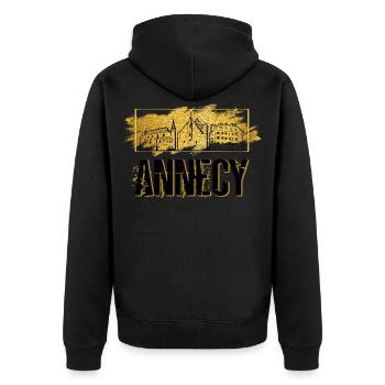 Annecy France Ville Skyline Patrie Amour Or - Veste à capuche bio Premium Unisexe - noir - Dos - Nico (187cm)