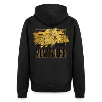 Montpellier Frankreich Stadt Skyline Heimat Gold - Unisex Premium Bio Zip Hoodie - Schwarz - Hinten - Nico (187cm)