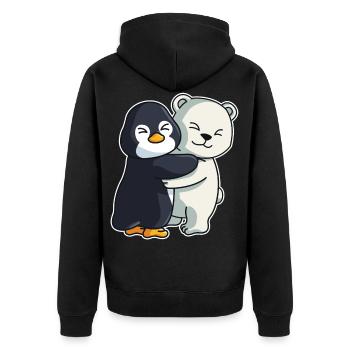 Pinguin und Eisbär niedliche Tiere knuddeln - Unisex Premium Bio Zip Hoodie - Schwarz - Hinten - Nico (187cm)
