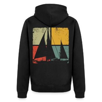 Sailing Vintage Sailboat - Unisex Premium Bio Zip Hoodie - Schwarz - Hinten - Nico (187cm)