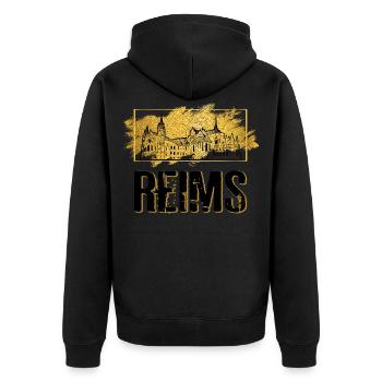 Reims France City Skyline Home Love Gold - Unisex Premium Organic Zip Hoodie - black - Back - Nico (187cm)