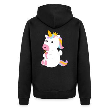 Licorne assise sucrée avec boisson - Veste à capuche bio Premium Unisexe - noir - Dos - Nico (187cm)