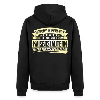 Kaiserslautern perfekter Kaiserslauterer - Unisex Premium Bio Zip Hoodie - Schwarz - Hinten - Nico (187cm)