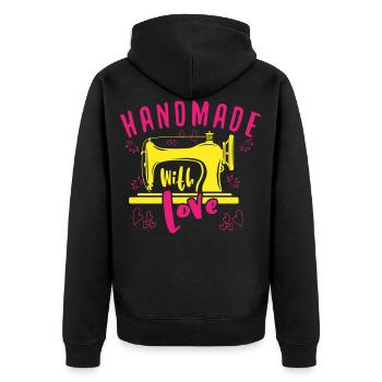Handmade With Love – Bunte Liebe Zum Nähen - Unisex Premium Bio Zip Hoodie - Schwarz - Hinten - Nico (187cm)