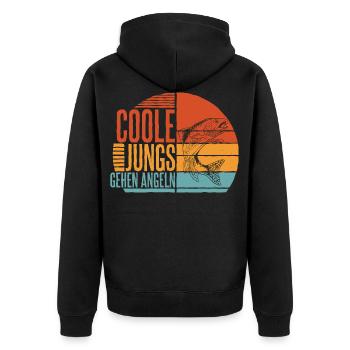 Angeln Fischen Angler Angelurlaub Hobby Angler - Unisex Premium Bio Zip Hoodie - Schwarz - Hinten - Nico (187cm)