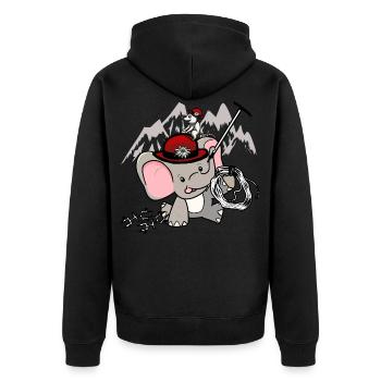 Tyrolean elephant mountaineers climb mouse Alps - Unisex Premium Organic Zip Hoodie - black - Back - Nico (187cm)