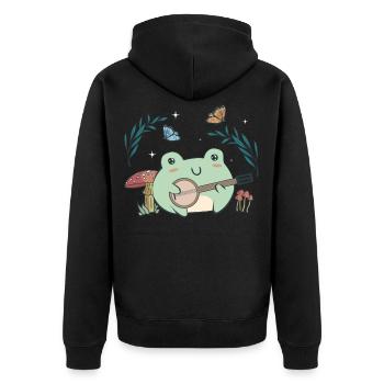 Cottagecore Aesthetic Kawaii Frog Plays Banjo - Unisex Premium Organic Zip Hoodie - black - Back - Nico (187cm)