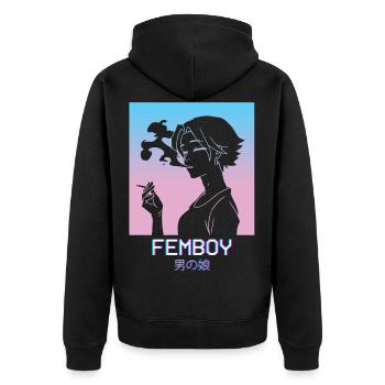 Femboy Anime Boy Vaporwave Aesthetic Pastel Goth - Unisex Premium Bio Zip Hoodie - Schwarz - Hinten - Nico (187cm)