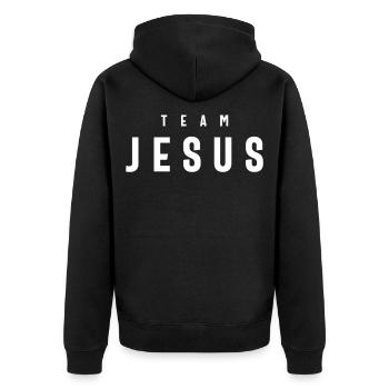 Christliche Geschenke für Jugendgruppen Team Jesus - Unisex Premium Bio Zip Hoodie - Schwarz - Hinten - Nico (187cm)