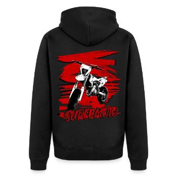 Supermoto / Supermotard / Supermoto Wheelie - Unisex Premium Organic Zip Hoodie - black - Back - Nico (187cm)