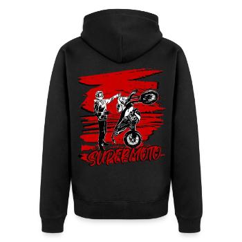 Supermoto / Supermotard / Supermoto Wheelie - Unisex Premium Organic Zip Hoodie - black - Back - Nico (187cm)