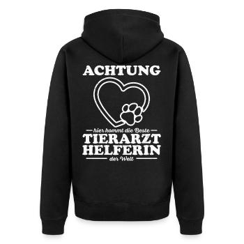 Tierarzt Tierarzthelferin Tiermedizinisch Geschenk - Unisex Premium Bio Zip Hoodie - Schwarz - Hinten - Nico (187cm)