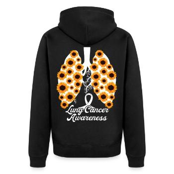 White Ribbon Lungenkrebs Bewusstsein Sonnenblume - Unisex Premium Bio Zip Hoodie - Schwarz - Hinten - Nico (187cm)
