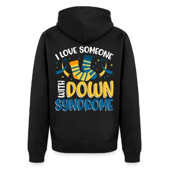 J’aime quelqu’un avec le syndrome de Down - Veste à capuche bio Premium Unisexe - noir - Dos - Nico (187cm)