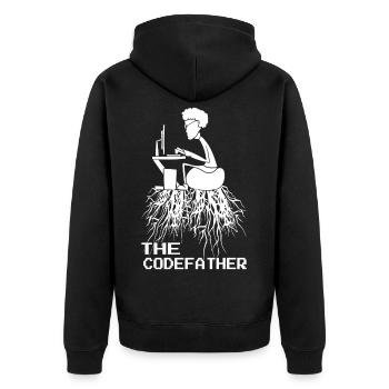 Codefather Informatiker - Computer Programmierer - Unisex Premium Bio Zip Hoodie - Schwarz - Hinten - Nico (187cm)