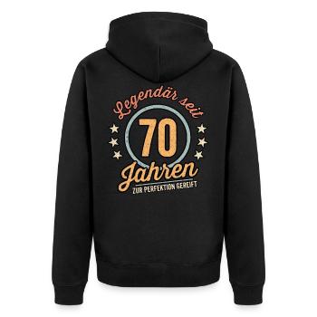 70ter Geburtstag 70 Siebzig Geburtstagsgeschenk - Unisex Premium Bio Zip Hoodie - Schwarz - Hinten - Nico (187cm)