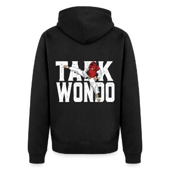 Teakwondo Kick Fighter - Unisex Premium Bio Zip Hoodie - Schwarz - Hinten - Nico (187cm)