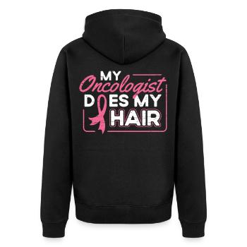 Mon oncologue fait mes cheveux Cancer du sein - Veste à capuche bio Premium Unisexe - noir - Dos - Nico (187cm)