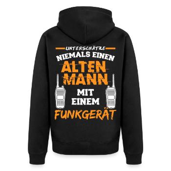 Amateurfunk Funkgerät Amateurfunker - Unisex Premium Bio Zip Hoodie - Schwarz - Hinten - Nico (187cm)