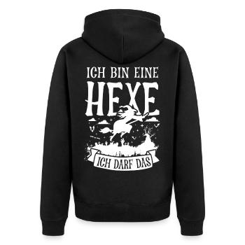 Hexe - Unisex Premium Bio Zip Hoodie - Schwarz - Hinten - Nico (187cm)