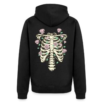 Cottagecore Aesthetic Skelett Thorax Rosen - Unisex Premium Bio Zip Hoodie - Schwarz - Hinten - Nico (187cm)