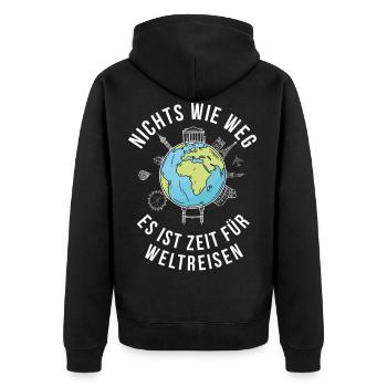 Nichts wie weg es ist Zeit für Weltreisen Rente - Unisex Premium Bio Zip Hoodie - Schwarz - Hinten - Nico (187cm)