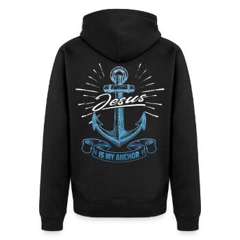Jesus ist mein Anker - Unisex Premium Bio Zip Hoodie - Schwarz - Hinten - Nico (187cm)