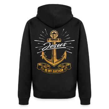 Jesus Christus ist mein Anker - christliches Motiv - Unisex Premium Bio Zip Hoodie - Schwarz - Hinten - Nico (187cm)