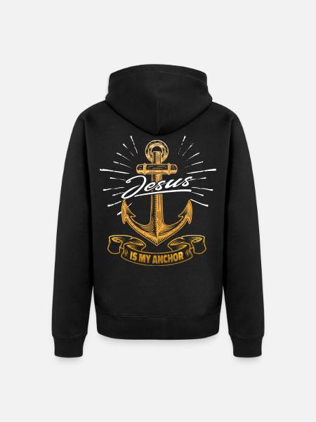 Jezus Christus is mijn anker - Christelijk motief - Uniseks Premium bio ziphoodie - zwart