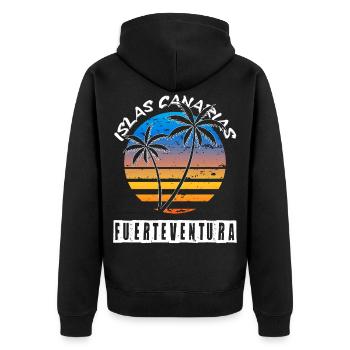 Fuerteventura Sommer Sonne Strand Meer Palmen - Unisex Premium Bio Zip Hoodie - Schwarz - Hinten - Nico (187cm)