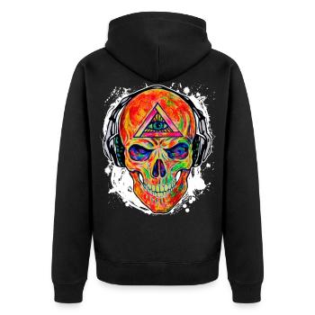 Cool DJ Music Skull Allsehende Auge Gottes 03 - Unisex Premium Bio Zip Hoodie - Schwarz - Hinten - Nico (187cm)