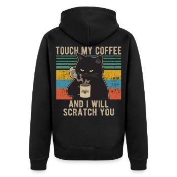 toucher mon café chat café matin grouch drôle - Veste à capuche bio Premium Unisexe - noir - Dos - Nico (187cm)