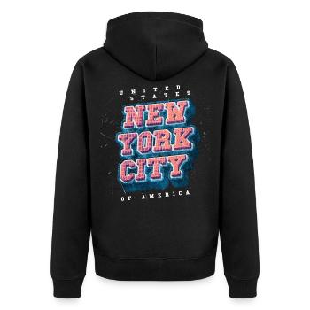 New York City NYC États-Unis America City Font - Veste à capuche bio Premium Unisexe - noir - Dos - Nico (187cm)