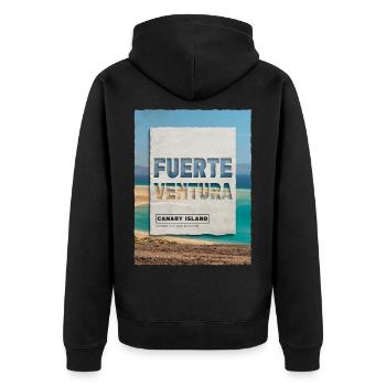 Fuerteventura Sommer Sonne Strand Meer Palmen - Unisex Premium Bio Zip Hoodie - Schwarz - Hinten - Nico (187cm)