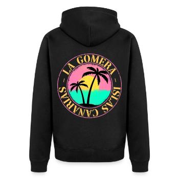 La Gomera Sommer Sonne Strand Meer Palmen - Unisex Premium Bio Zip Hoodie - Schwarz - Hinten - Nico (187cm)