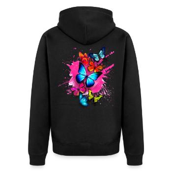 Schmetterling Butterfly Splash Bunt Farben Pink - Unisex Premium Bio Zip Hoodie - Schwarz - Hinten - Nico (187cm)