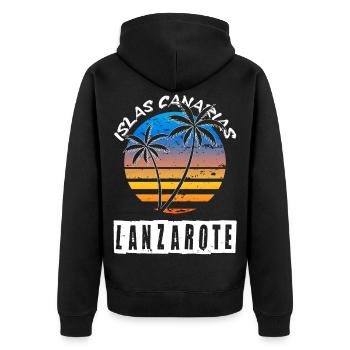 Lanzarote Sommer Sonne Strand Meer Palmen - Unisex Premium Bio Zip Hoodie - Schwarz - Hinten - Nico (187cm)
