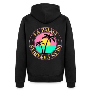 La Palma Sommer Sonne Strand Meer Palmen - Unisex Premium Bio Zip Hoodie - Schwarz - Hinten - Nico (187cm)