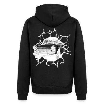 Trabi  Oldtimer Mauerfall Ostalgie Ossi - Unisex Premium Bio Zip Hoodie - Schwarz - Hinten - Nico (187cm)