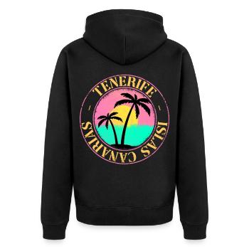 Teneriffa Tenerife Sommer Sonne Strand Meer Palmen - Unisex Premium Bio Zip Hoodie - Schwarz - Hinten - Nico (187cm)
