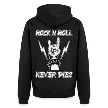 Rock N Roll Never Dies Music Hard Rock Heavy Metal - Unisex Premium Organic Zip Hoodie - black - Back - Nico (187cm)