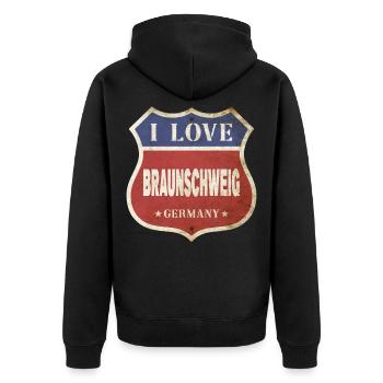 Braunschweig Allemagne Ville J’aime Vintage - Veste à capuche bio Premium Unisexe - noir - Dos - Nico (187cm)