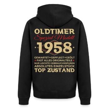 Oldtimer 1958 65. Geburtstag Geschenk Herren - Unisex Premium Bio Zip Hoodie - Schwarz - Hinten - Nico (187cm)