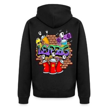 Leipzig Deutschland Stadt Graffiti Sprayer Skater - Unisex Premium Bio Zip Hoodie - Schwarz - Hinten - Nico (187cm)