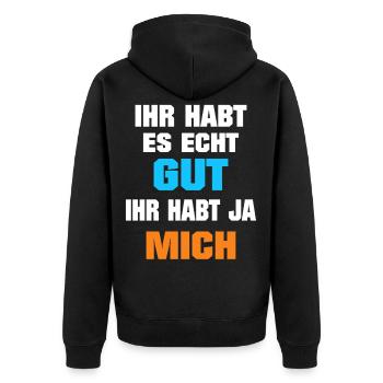 Tu l’as bien, tu m’as eu, drôle, professionnel - Veste à capuche bio Premium Unisexe - noir - Dos - Nico (187cm)